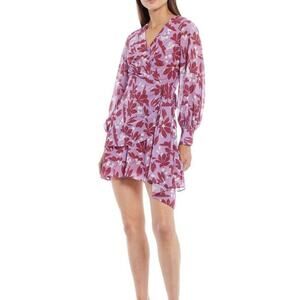 NEW Sachin Babi Dress Womens 10 Purple Faux Wrap Asymmetric Ruffle Long sleeve